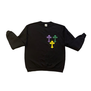 “Mardi Gras Cross” Sweatshirt (Unisex)